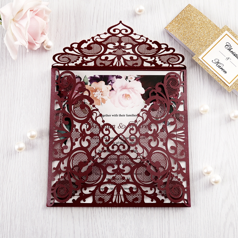 Blushing and Shining Red laser-cut pocket invitation card - Invitationcards