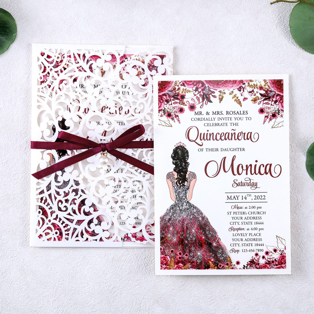 Burgundy laser cut invitation card - Invitationcards