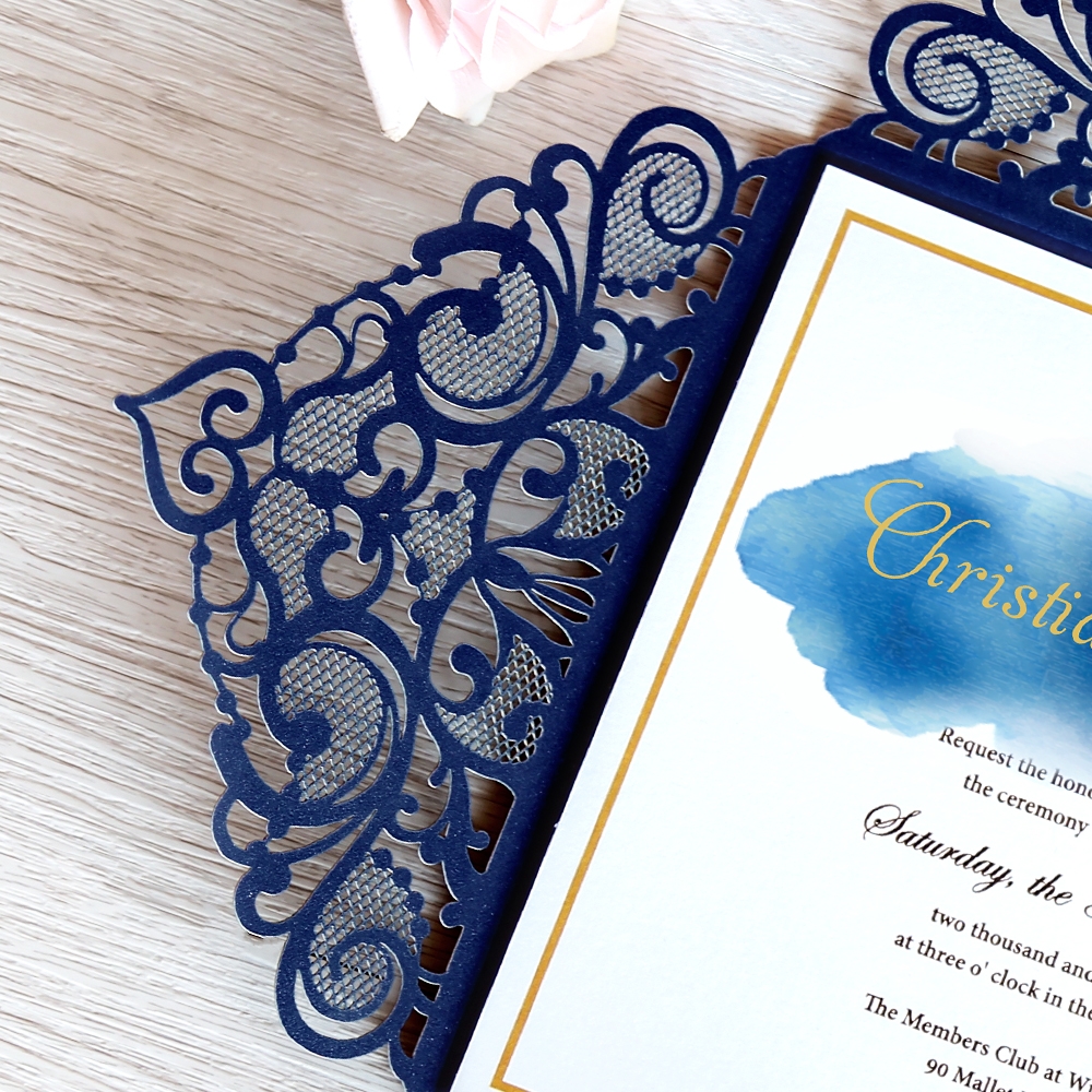 Blushing and Shining Blue laser-cut pocket invitation card ...